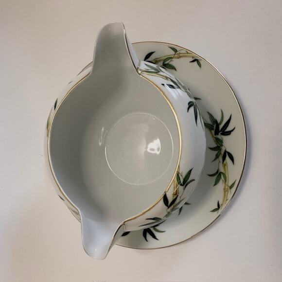 Kent Bali Hai China Gravy Boat/Attached Underplate Bamboo On Rim, Cream Rim VTG - Picture 6 of 16